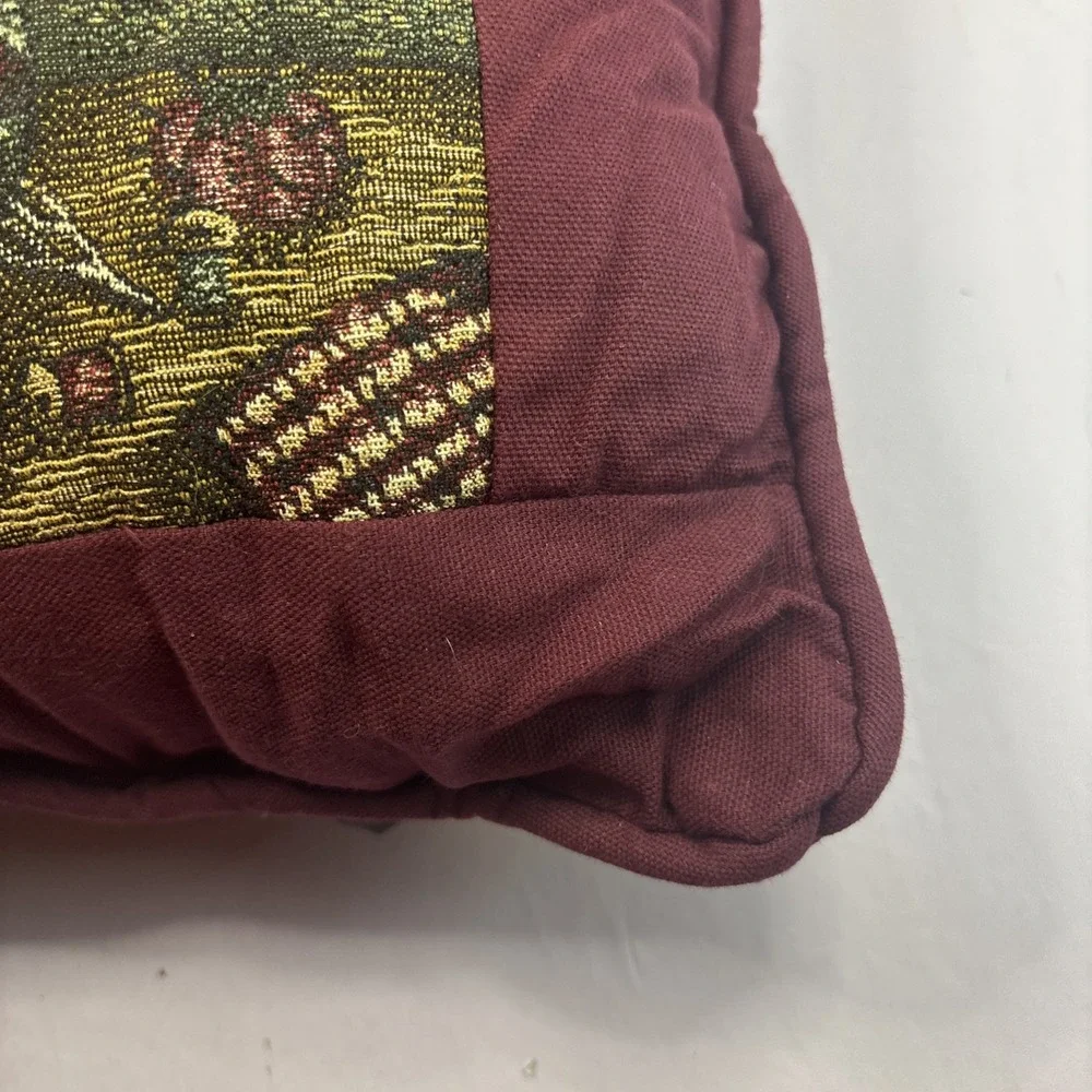 Vtg Holiday Tapestry Throw Pillow Christmas Decorations Santa Dolls Workshop 16